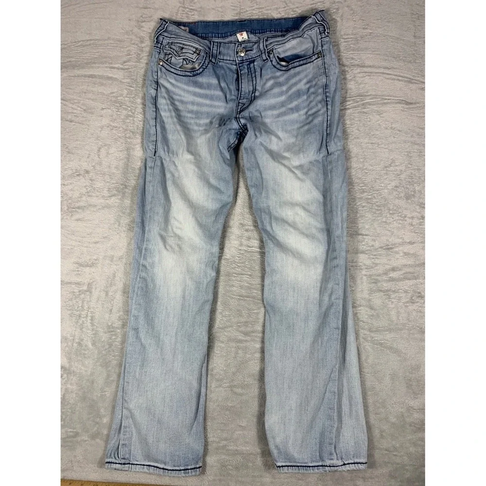 True Religion Ricky Relaxed Straight Jeans Men's 36 Blue Cotton Blend‎ Used